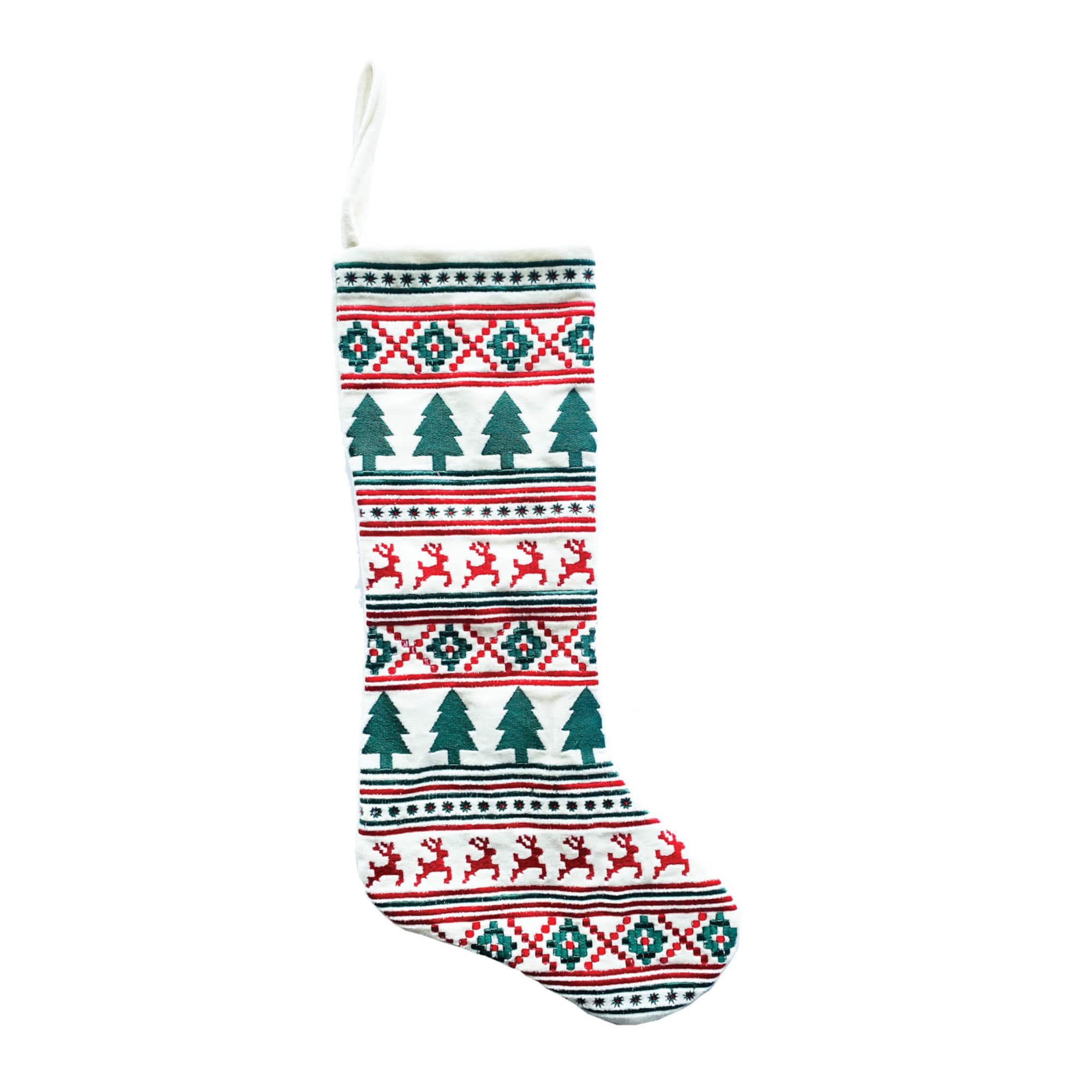 Hello Honey® 16.5" Cotton Velvet Embroidered Stocking with Holiday Pattern